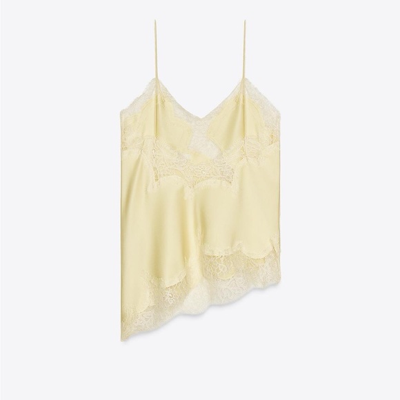 Zara Lace-Trim Satin Cami Top in Pale Butter Yellow - Picture 8 of 8